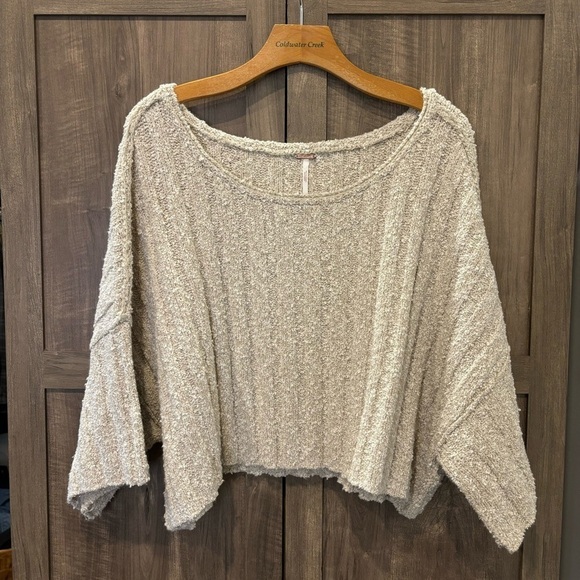 Free People XS Good Day Pullover Chunky Knit Sweater Oatmeal Tan - Picture 3 of 12